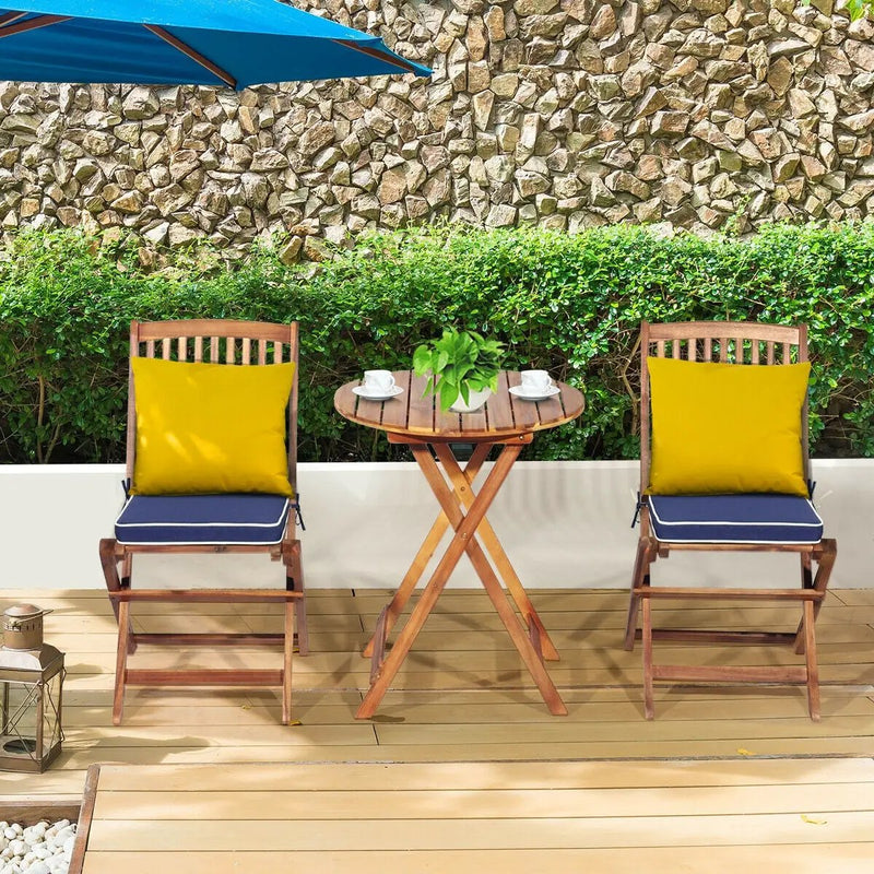 3 Pieces Patio Folding Bistro Set with Padded Cushion and Round Coffee Table-Navy by DirectDeals
