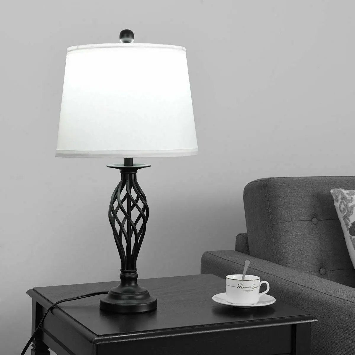 2 Table Lamps 1 Floor Lamp Set with Fabric Shades by DirectDeals