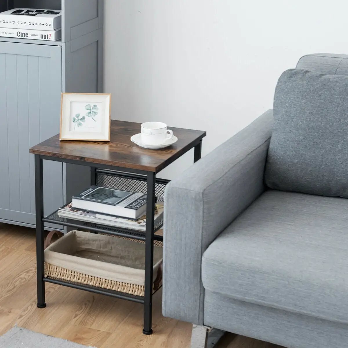 3-Tier Industrial End Table with Mesh Shelves and Adjustable Shelves by DirectDeals