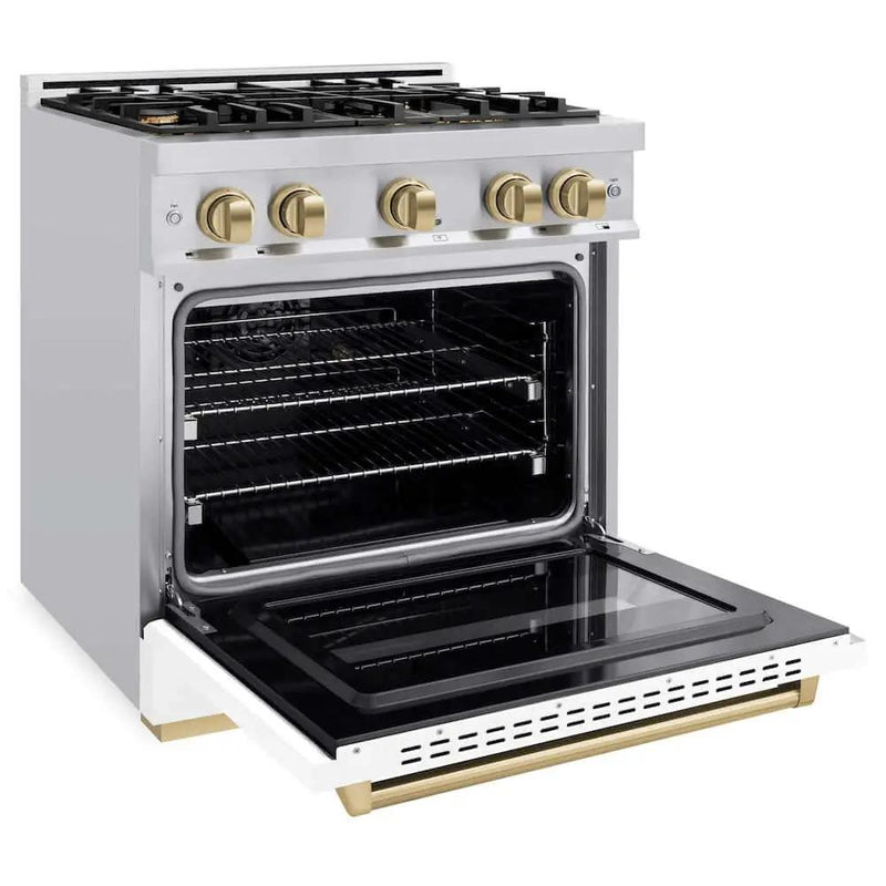 ZLINE 30" Dual Fuel Range, Gas Cooktop, Electric Convection Oven Stainless Steel, White Matte Matte Black CDRZ-WM-30-MB by Farmhouse Kitchen and Bath