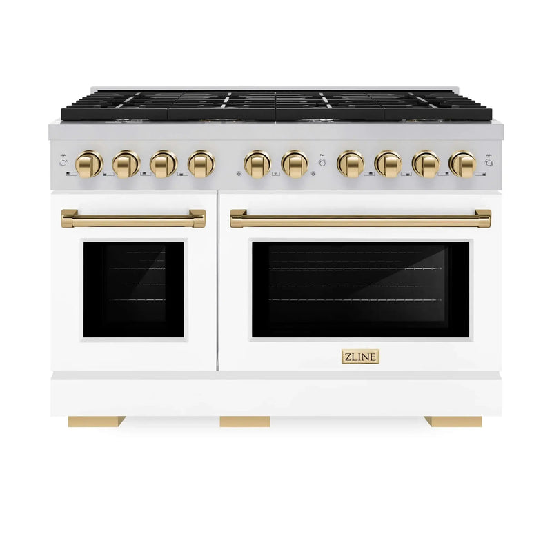 ZLINE 48"Paramount Dual Fuel Range White Matte Gold SDRZ-WM-48-G by Farmhouse Kitchen and Bath