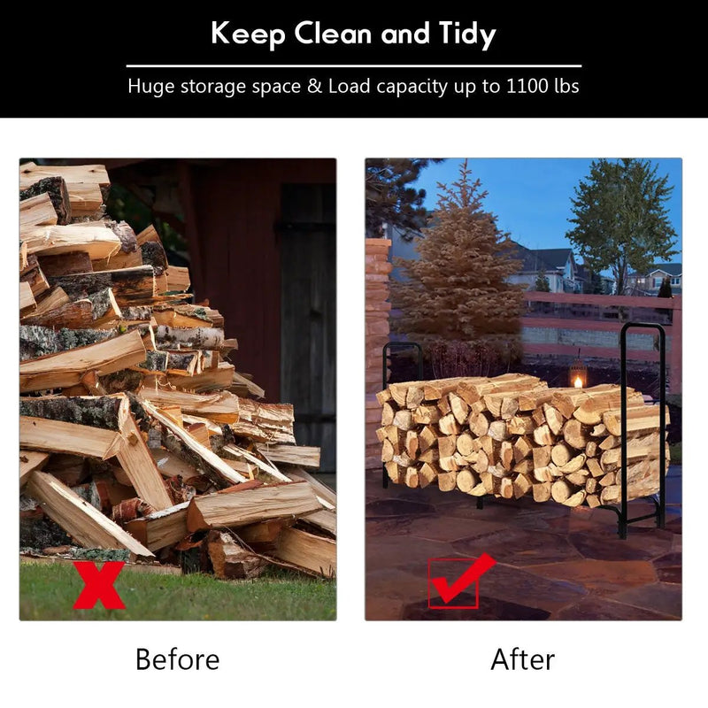 8 Feet Outdoor Steel Firewood Log Rack by DirectDeals