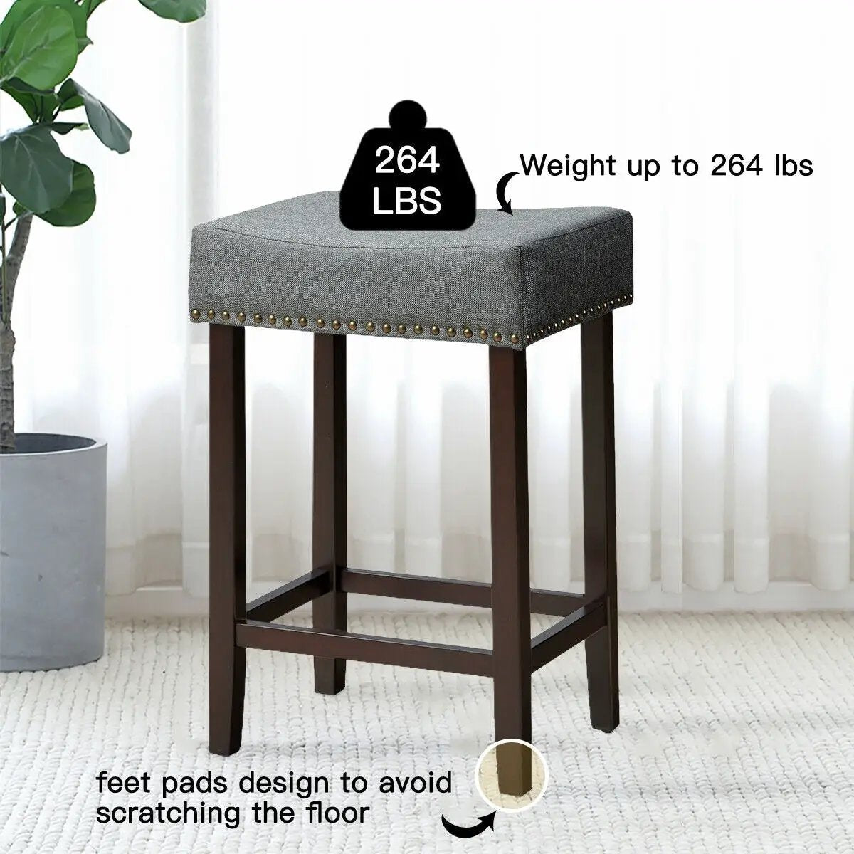 Set of 2 Nailhead Saddle Bar Stools 24 Inch Height, photo 5 of 16