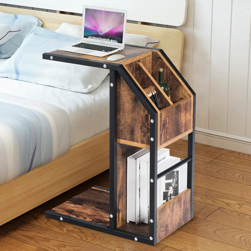 Industrial C-Shape Snack End Table with Storage Space by DirectDeals