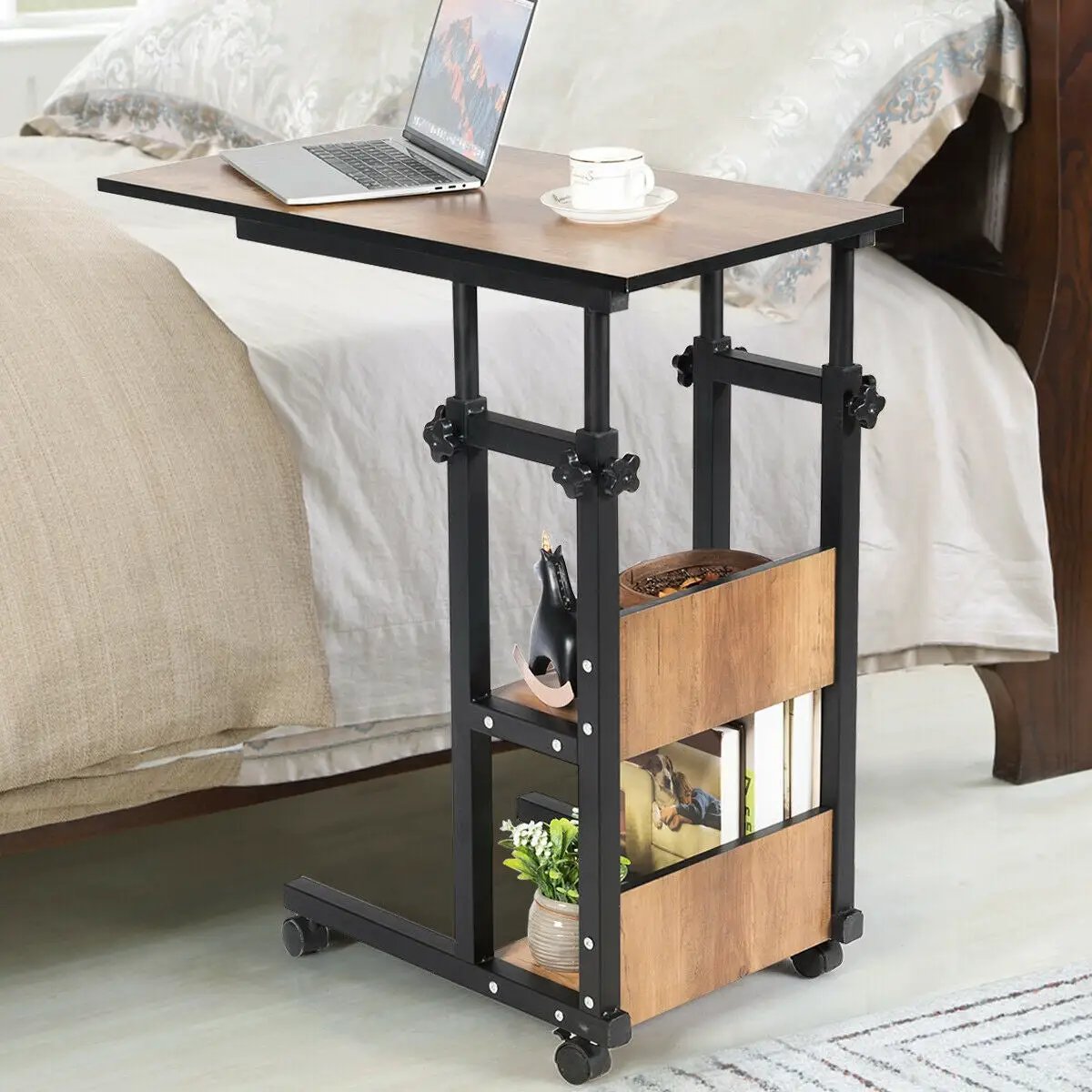 C-Shape Mobile Snack End Table with Storage Shelves by DirectDeals