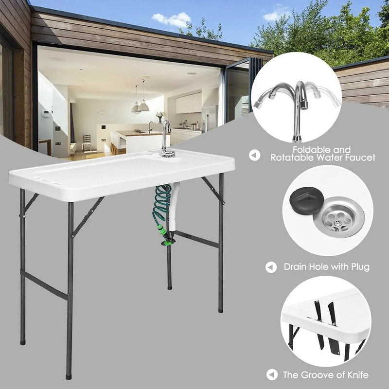 Folding Cleaning Sink Faucet Cutting Camping Table with Sprayer by DirectDeals