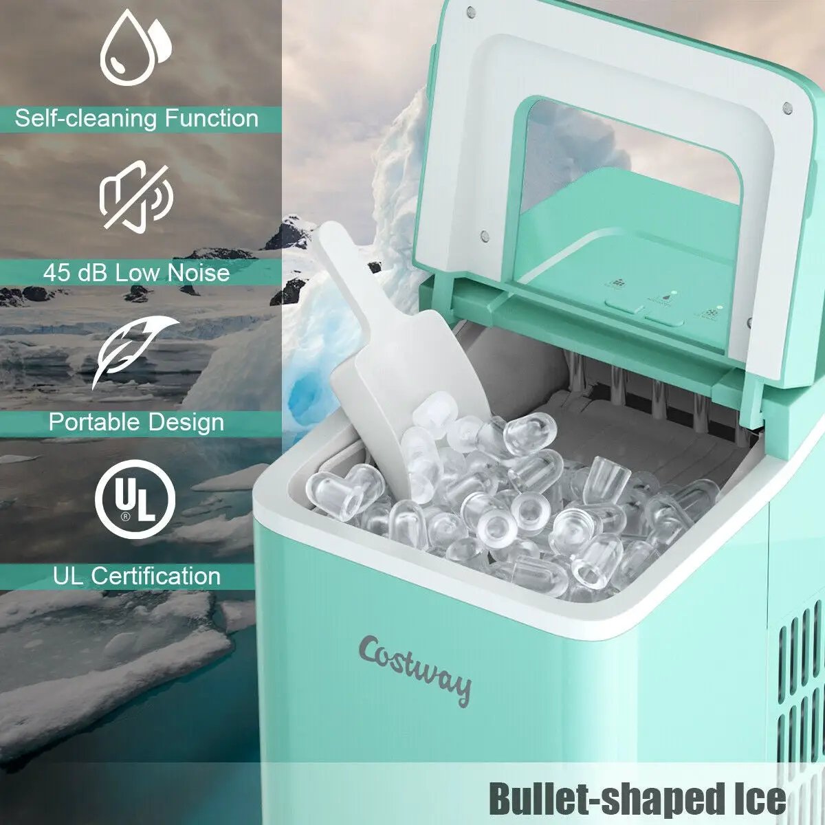 Portable Countertop Ice Maker Machine with Scoop-Green by DirectDeals