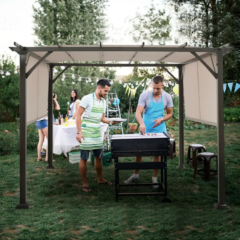 10 x 10 Feet Metal Frame Patio Furniture Shelter-Beige by DirectDeals