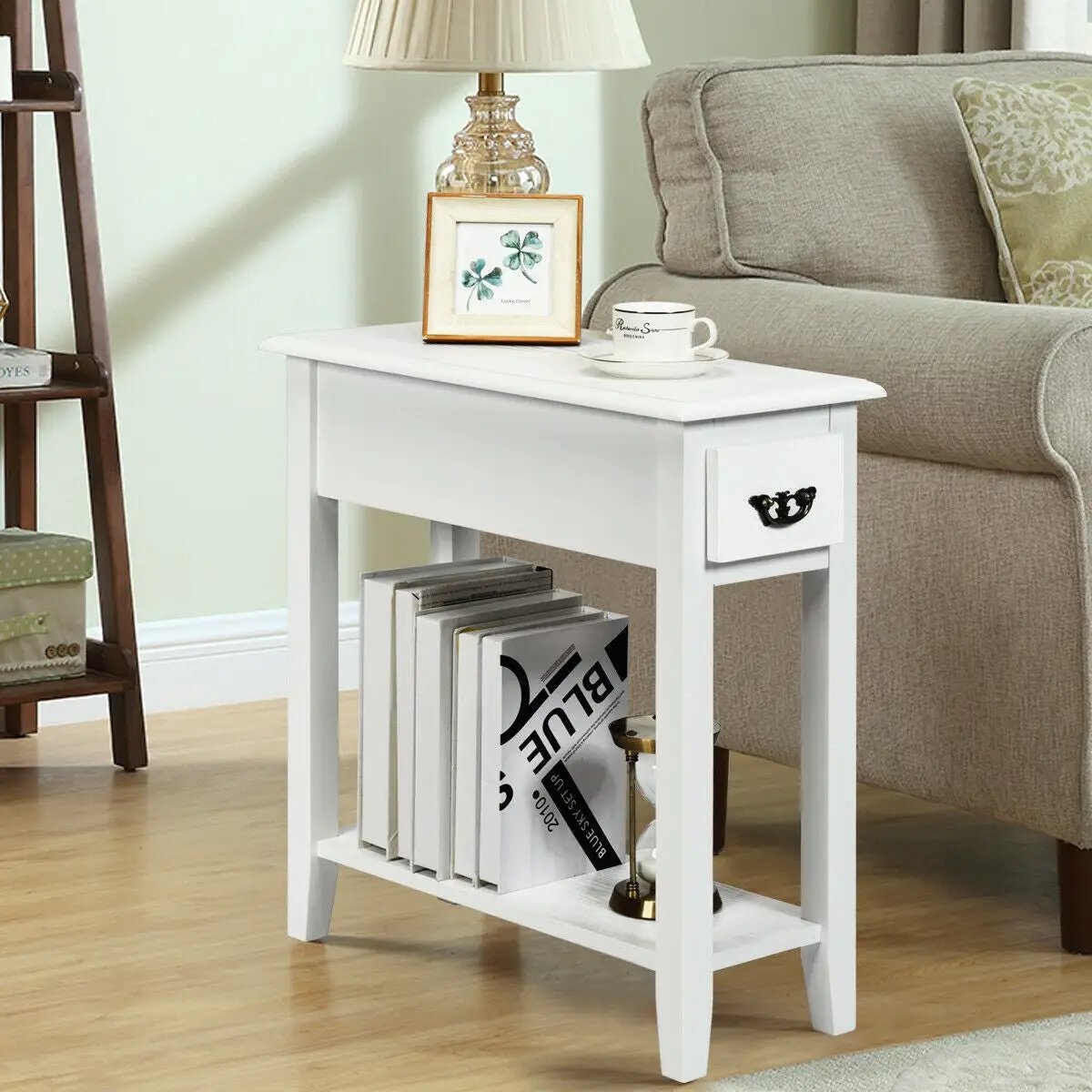 End Table Bedside Sofa End Table Narrow Nightstand with Wooden Legs, photo 10 of 11