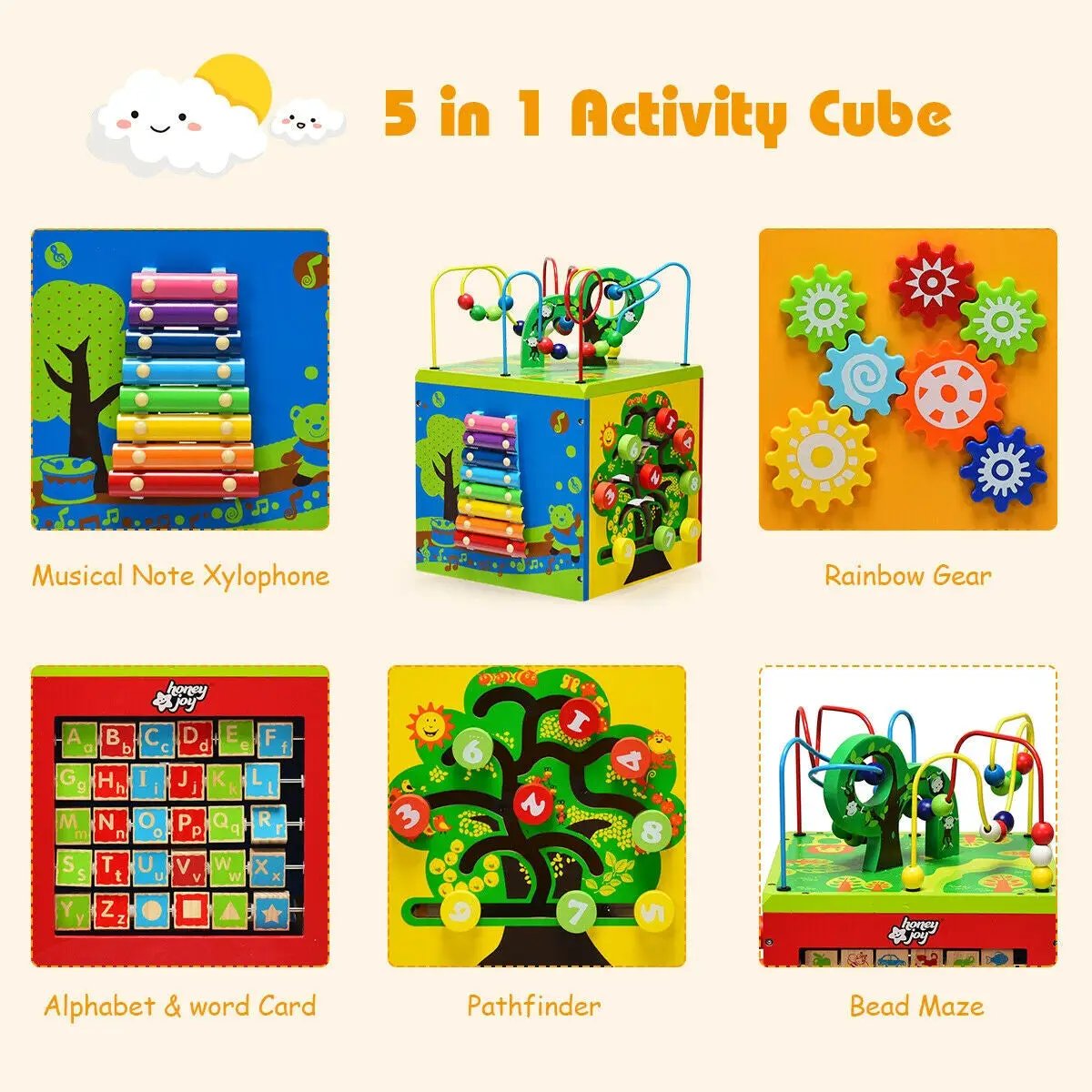 5-in-1 Wooden Activity Cube Toy by DirectDeals