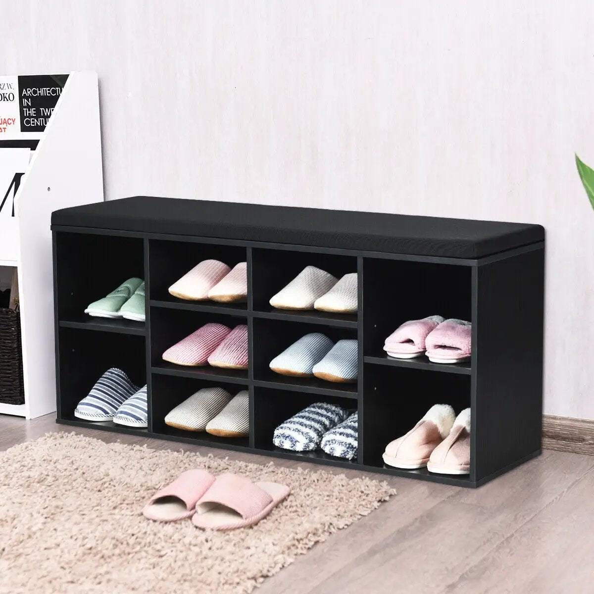 10-Cube Organizer Shoe Storage Bench with Cushion for Entryway, photo 2 of 11