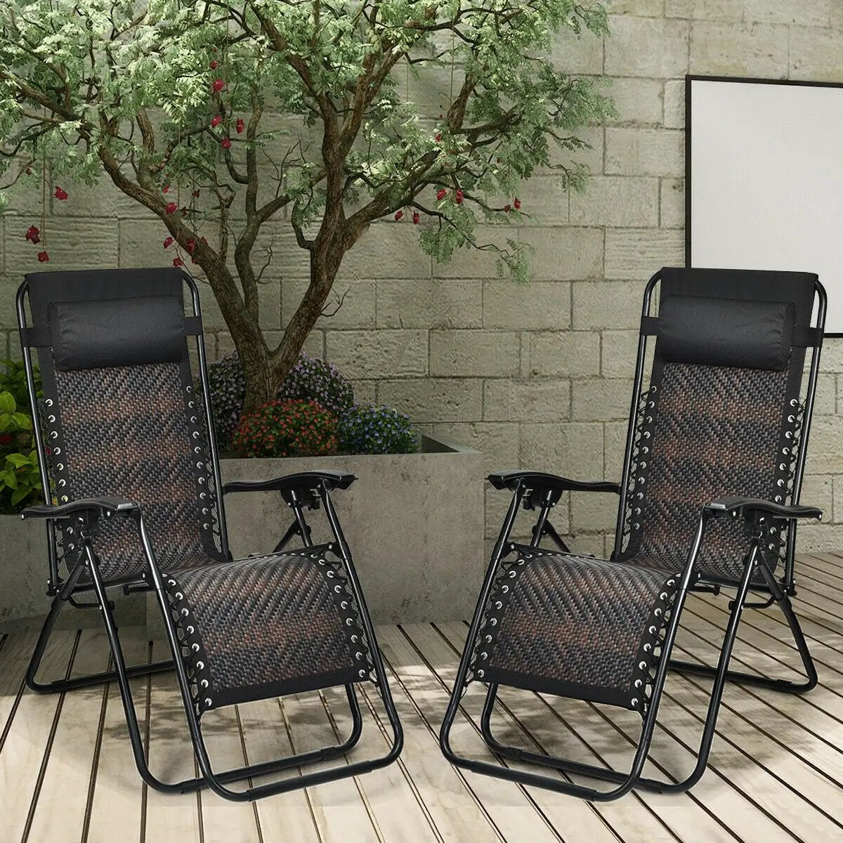 2 Pieces Folding Patio Rattan Zero Gravity Lounge Chair, photo 6 of 10