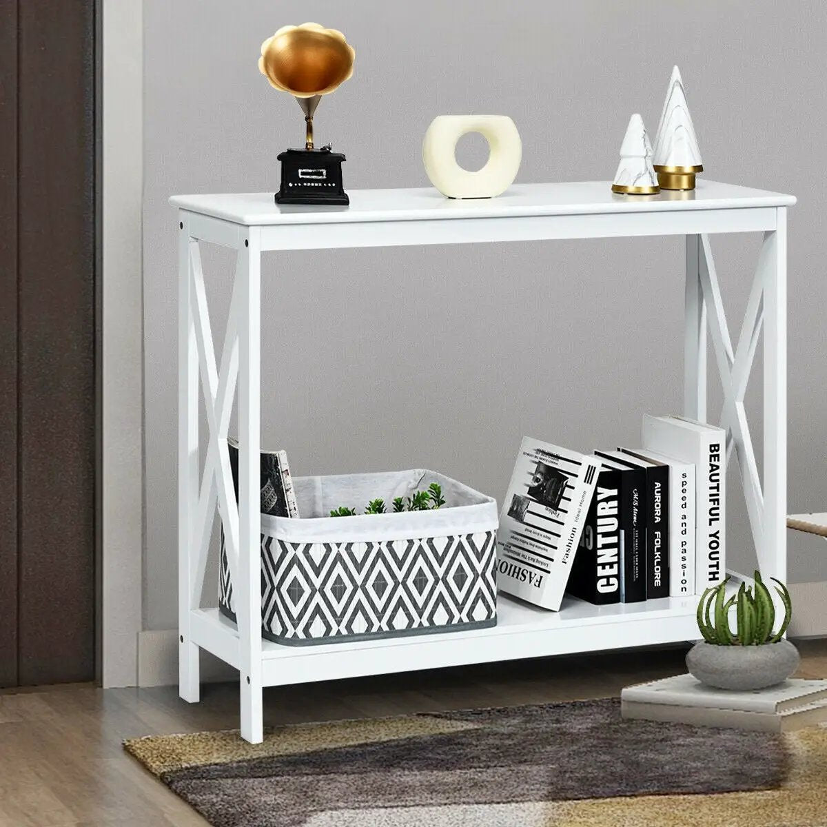 2-Tier Console X-Design Sofa Side Accent Table, photo 2 of 11