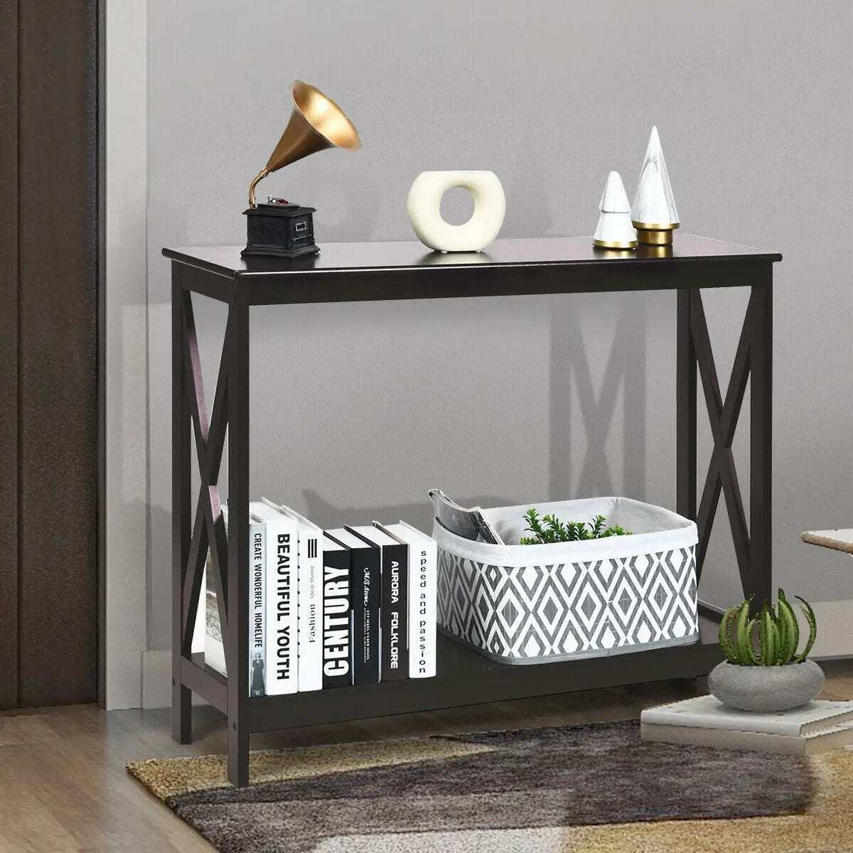 2-Tier Console X-Design Sofa Side Accent Table, photo 10 of 11
