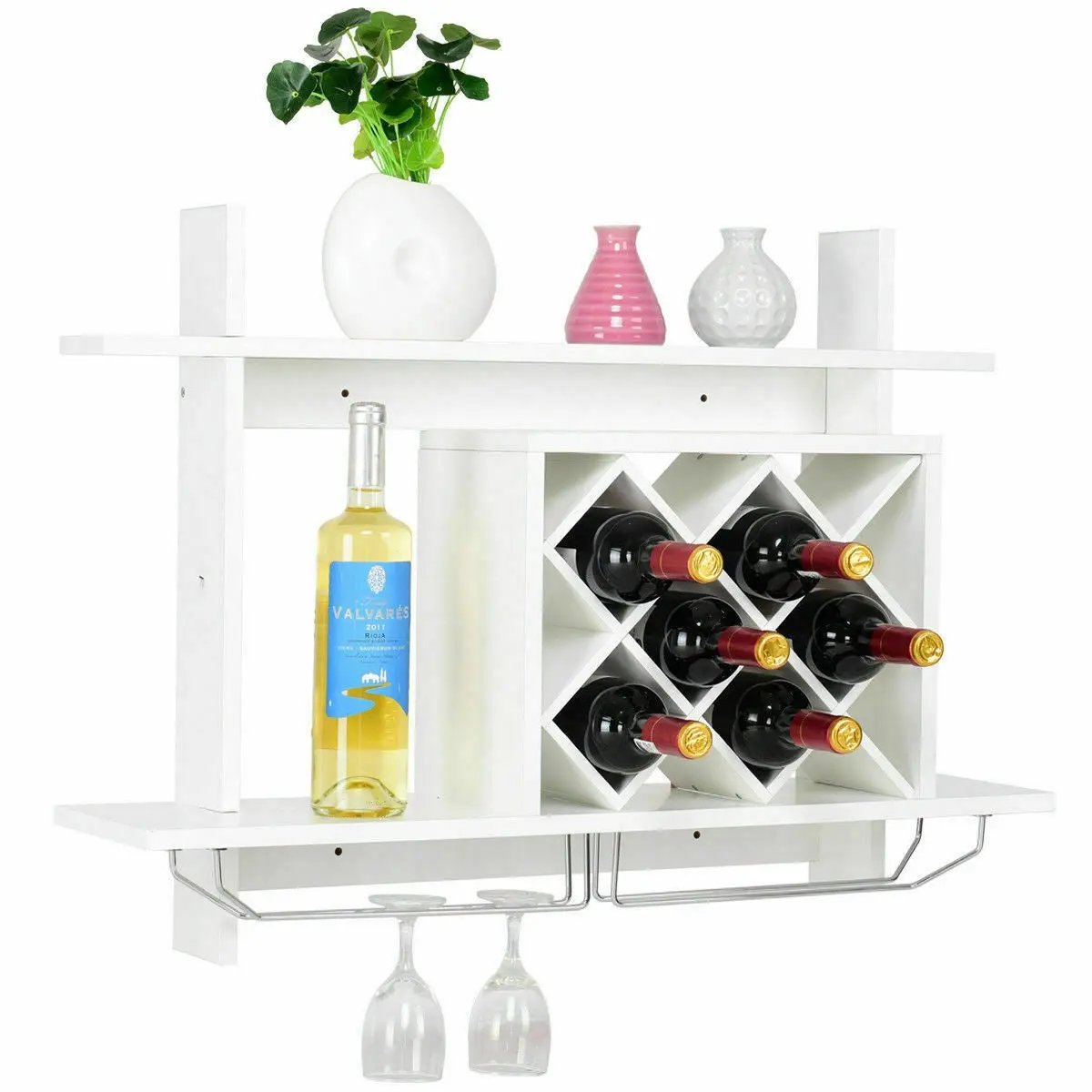 Wall Mount Wine Rack Organizer with Glass Holder Storage Shelf by DirectDeals
