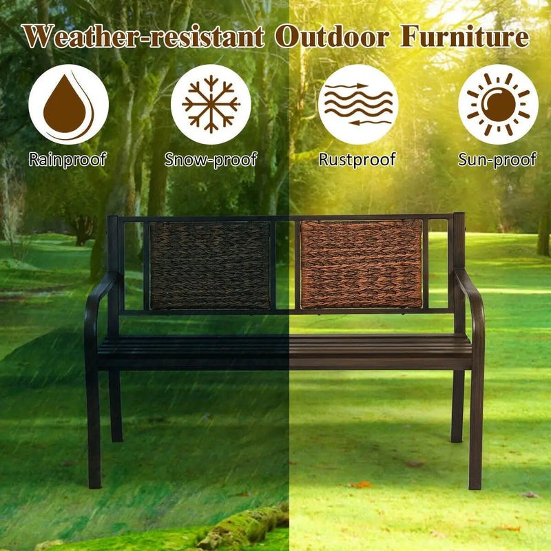 Patio Garden Bench with Powder Coated Steel Frame by DirectDeals
