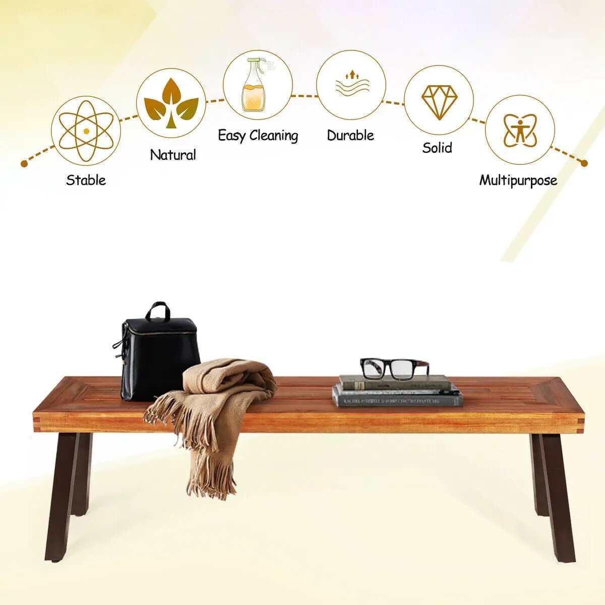 Set of 2 Patio Acacia Wood Dining Benches by DirectDeals
