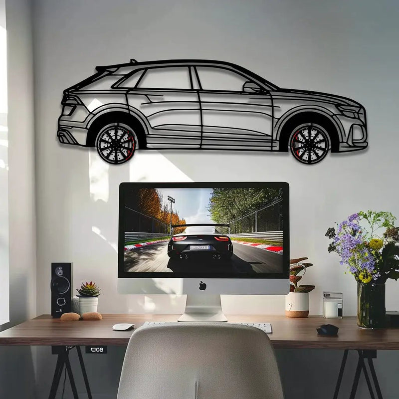 Audi Q8 Metal Car Wall Art with Rotating Wheels - Handmade Luxury SUV Silhouette Decor - Automotive Wall Art for Petrolheads - KAFMEKA095 by Enova Art
