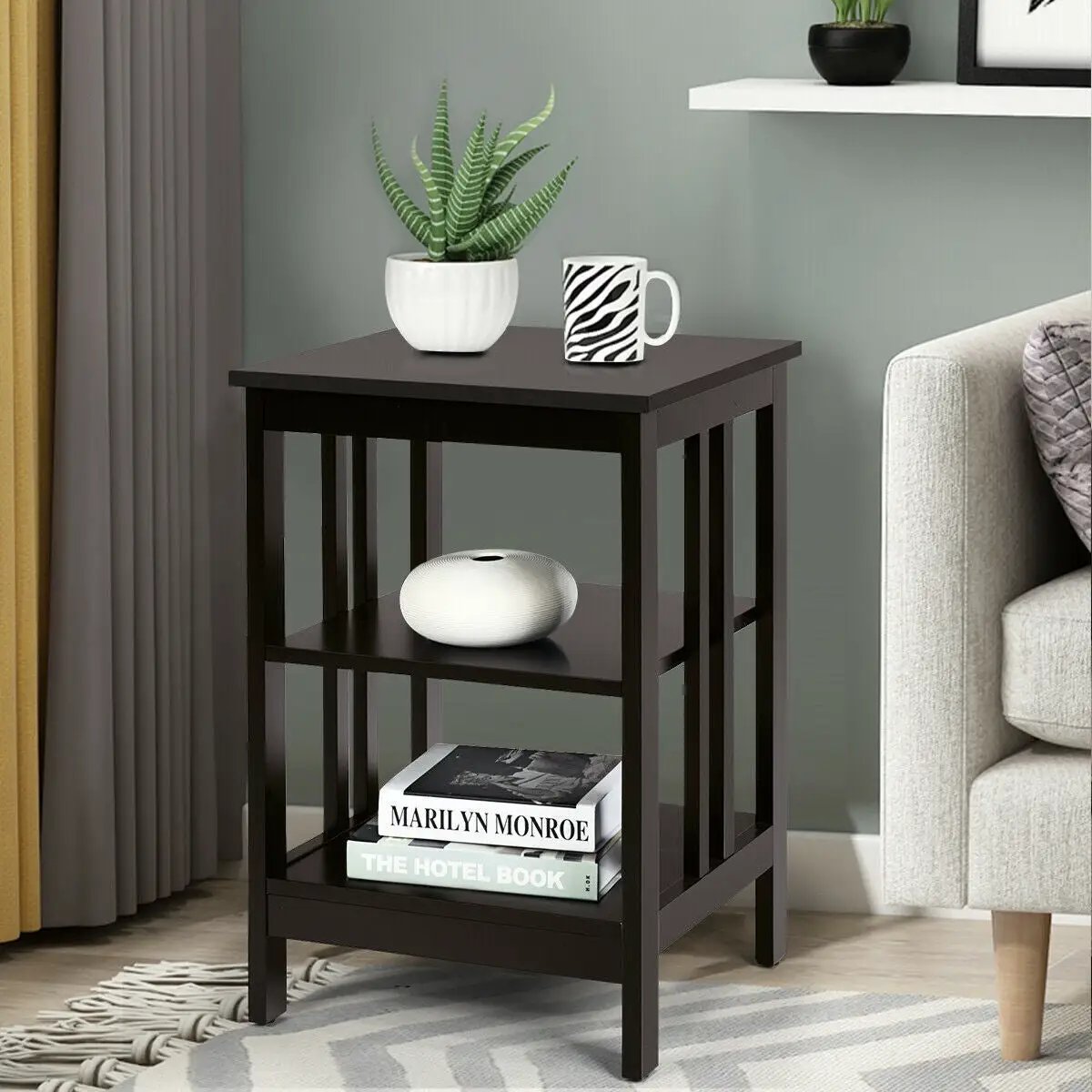 3-Tier Nightstand Sofa Side Table with Baffles and Round Corners, photo 2 of 32