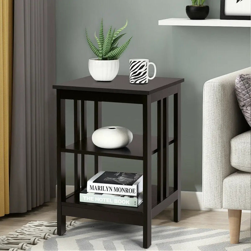 3-Tier Nightstand Sofa Side Table with Baffles and Round Corners by DirectDeals