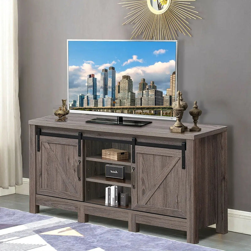 55 Inch TV Sliding Barn Door Entertainment Center with Adjustable Shelves by DirectDeals
