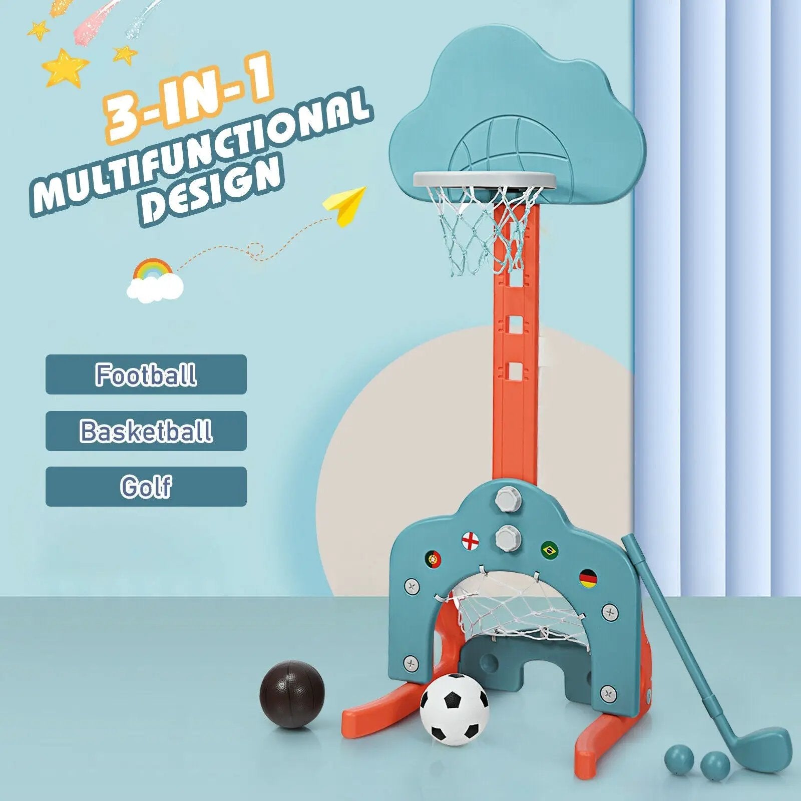 3-in-1 Kids Basketball Hoop Set with Balls by DirectDeals
