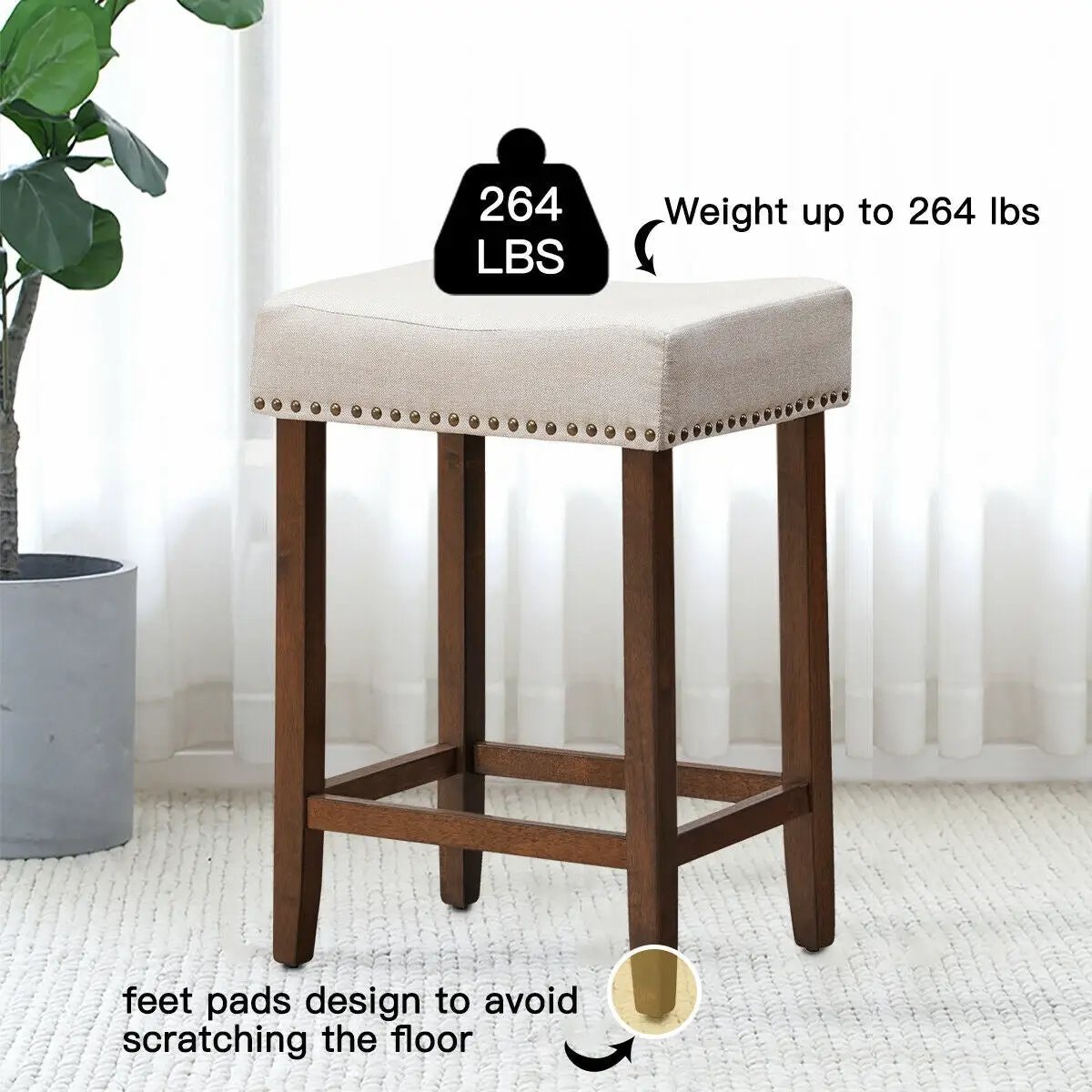 Set of 2 Nailhead Saddle Bar Stools 24 Inch Height, photo 6 of 16