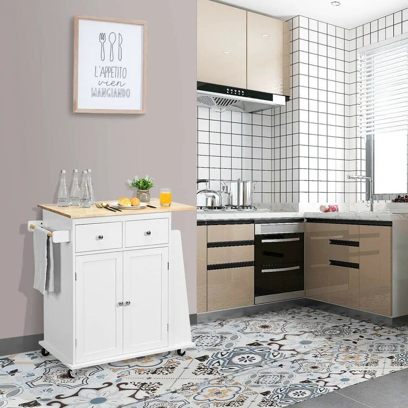 Rubber Wood Countertop Rolling Kitchen Island Cart by DirectDeals