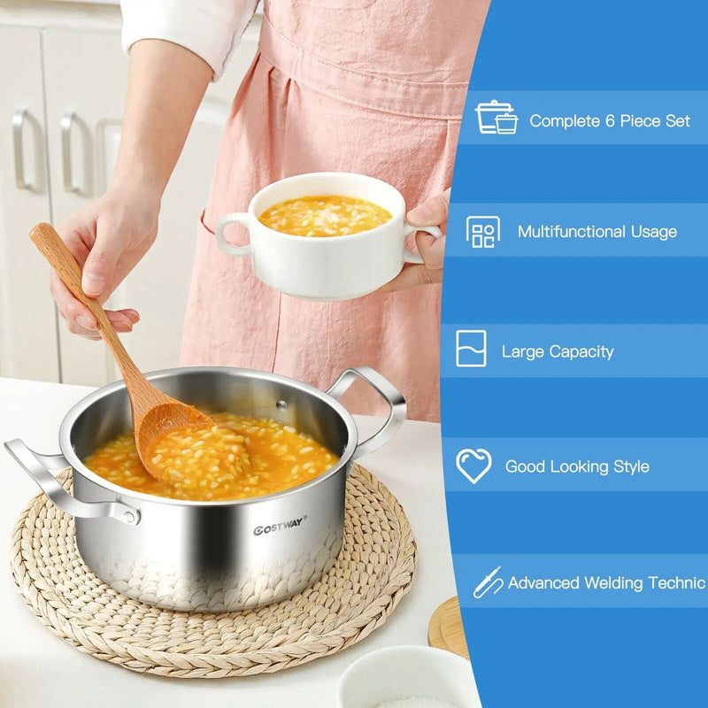 6 Piece Stainless Steel Cookware Set with Convenient Grip Handle by DirectDeals
