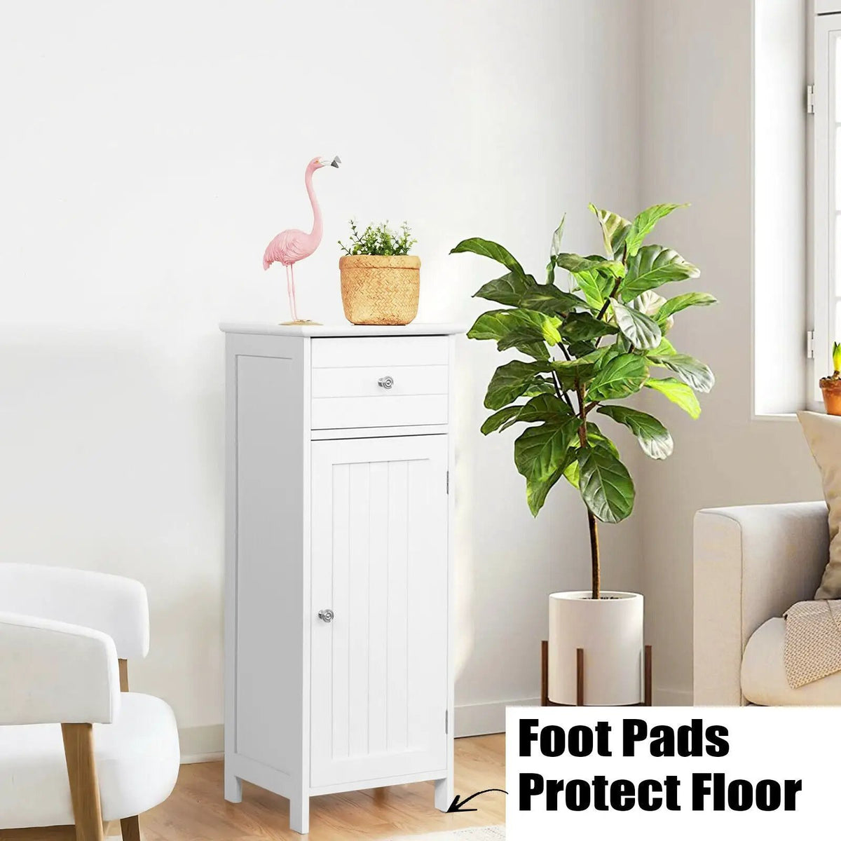Wooden Bathroom Floor Storage Cabinet with Drawer and Shelf, photo 24 of 32