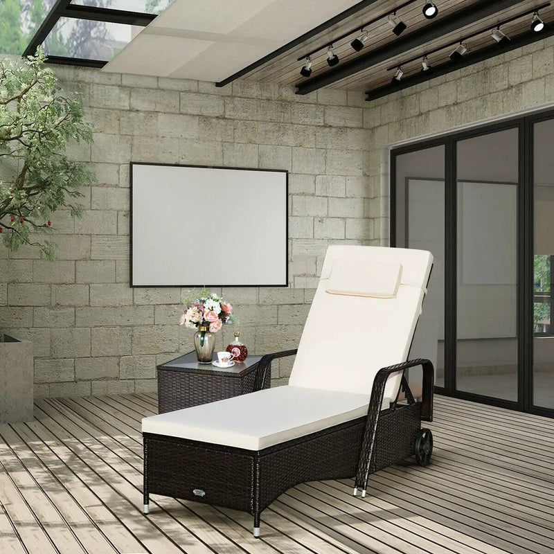 Outdoor Recliner Cushioned Chaise Lounge with Adjustable Backrest by DirectDeals