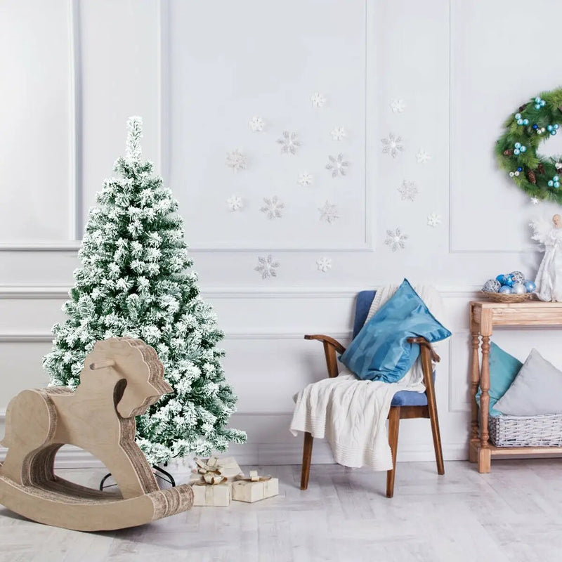4.5 Feet Pre-Lit Premium Snow Flocked Hinged Artificial Christmas Tree by DirectDeals