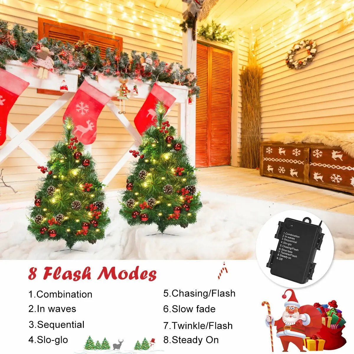 Set of 2 29 Inch Battery Powered Pre-lit Pathway Holiday Christmas Trees by DirectDeals