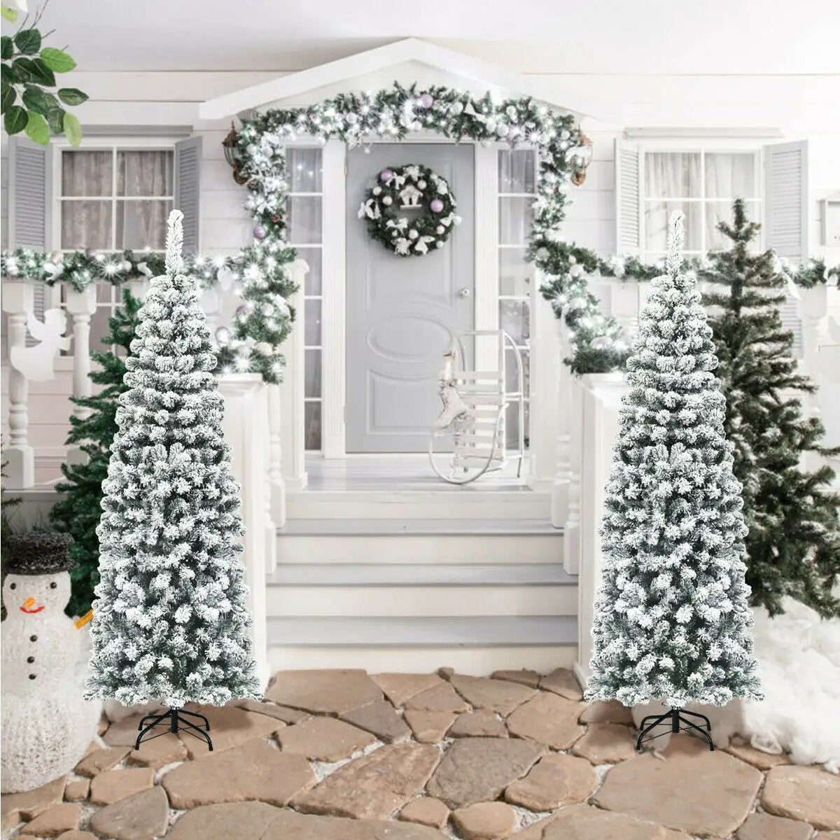 6 Feet Unlit Hinged Snow Flocked Artificial Pencil Christmas Tree with 500 Branch Tip by DirectDeals
