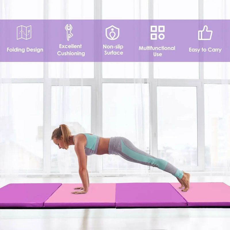 4 Feet x 10 Feet Thick Folding Panel Gymnastics Mat-Pink & Purple by DirectDeals
