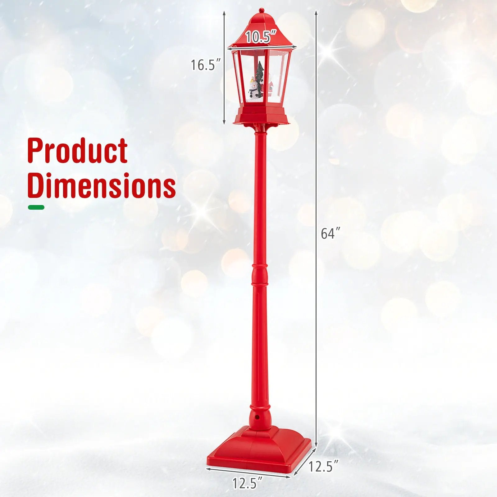 5.3 Feet Musical Christmas Street Lamp with Blowing Snow and LED Lights-Red by DirectDeals