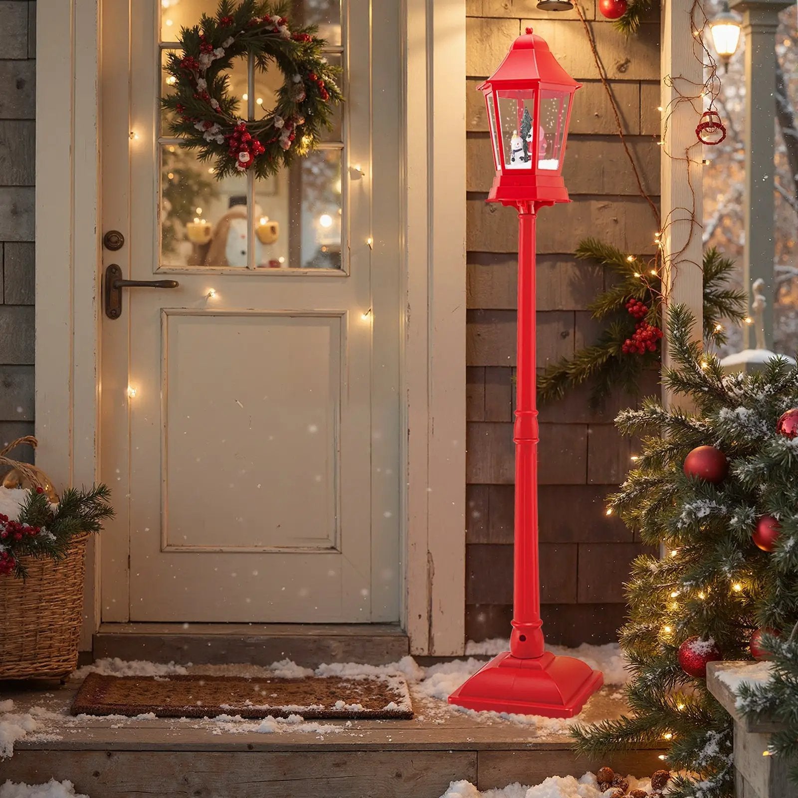 5.3 Feet Musical Christmas Street Lamp with Blowing Snow and LED Lights-Red by DirectDeals