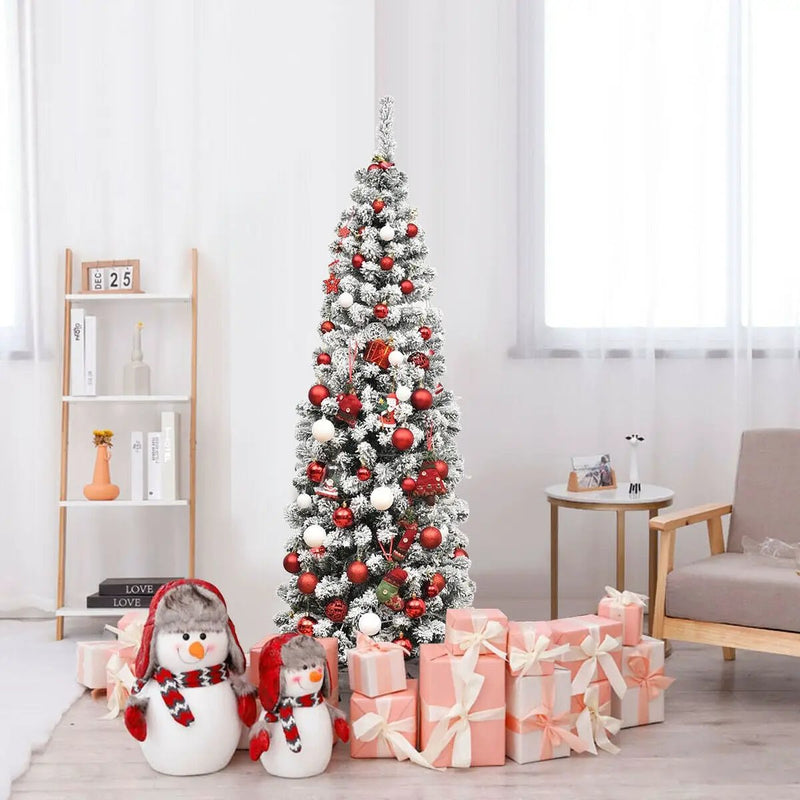 6 Feet Pre-lit Snow Flocked Artificial Pencil Christmas Tree with 250 LED Lights by DirectDeals