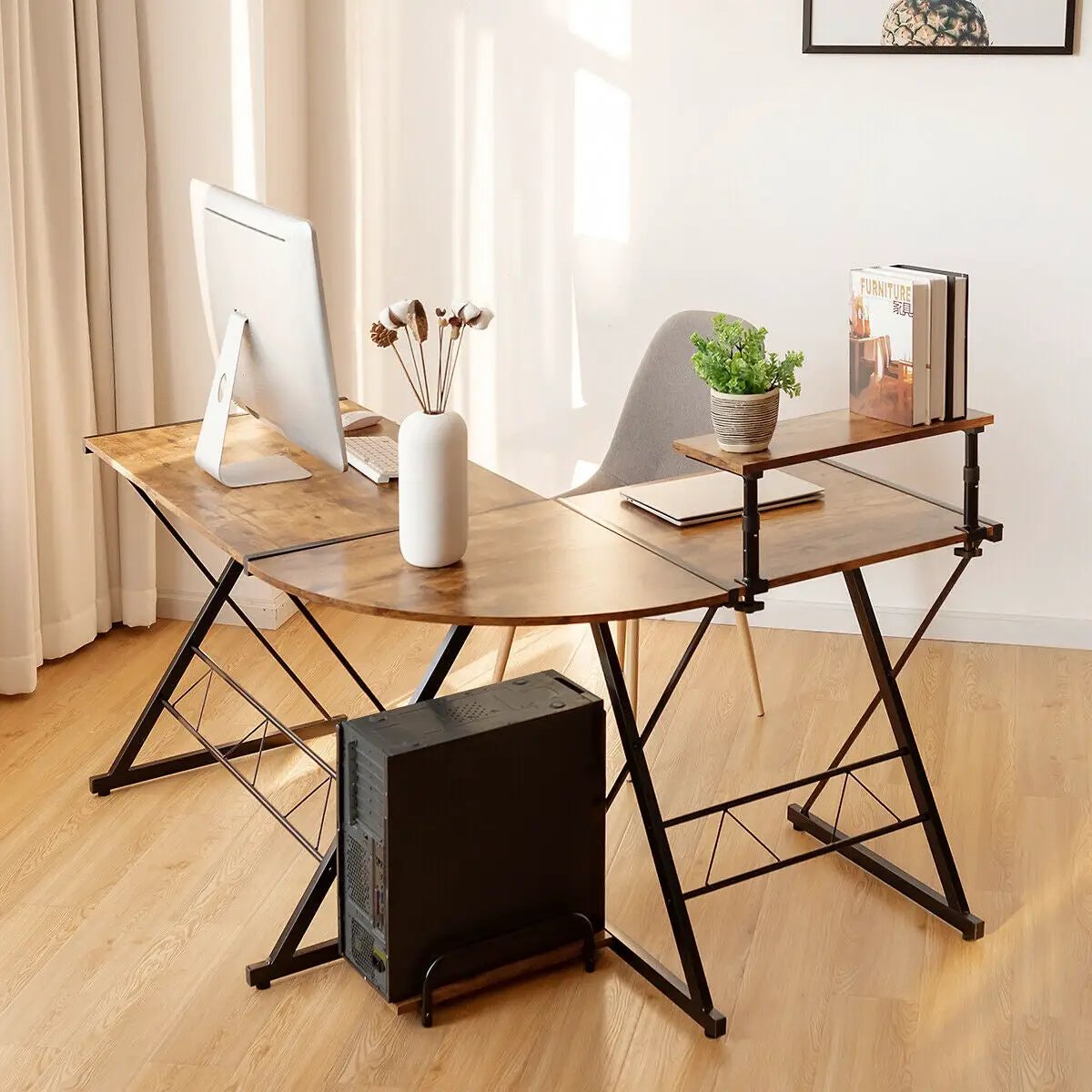 L-Shaped Desk Reversible Corner Computer Desk with Movable Shelf and CPU Stand by DirectDeals