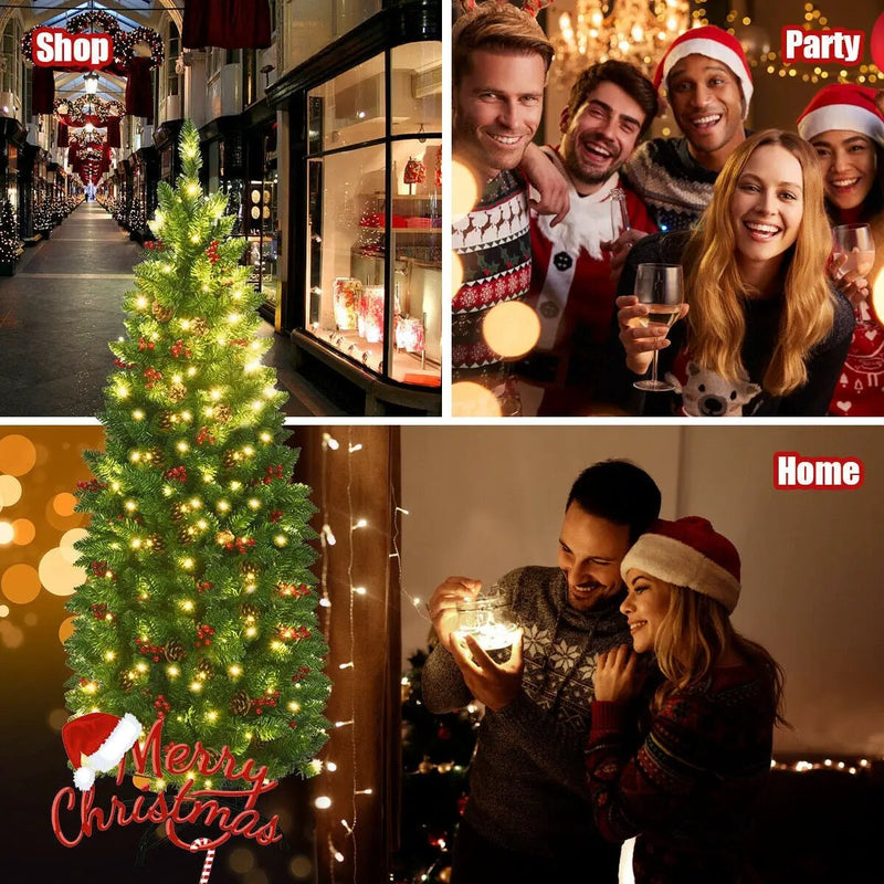 4.5 Feet Pre-lit Hinged Pencil Christmas Tree with Pine Cones Red Berries and 150 Lights by DirectDeals