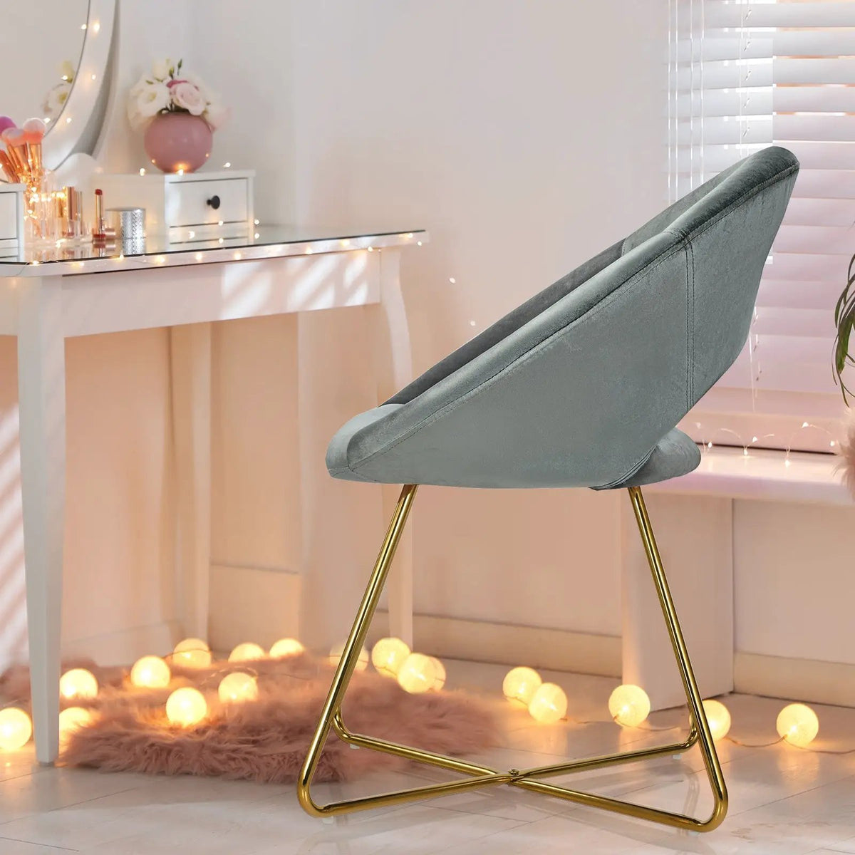 Modern Accent Velvet Dining Arm Chair with Golden Metal Legs and Soft Cushion by DirectDeals