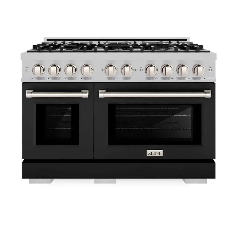 ZLINE 48" Select Dual Fuel Range Gas Cooktop Electric Convection Oven DuraSnow® Stainless Steel Black Matte Door HDRS-BLM-48 by Farmhouse Kitchen and Bath