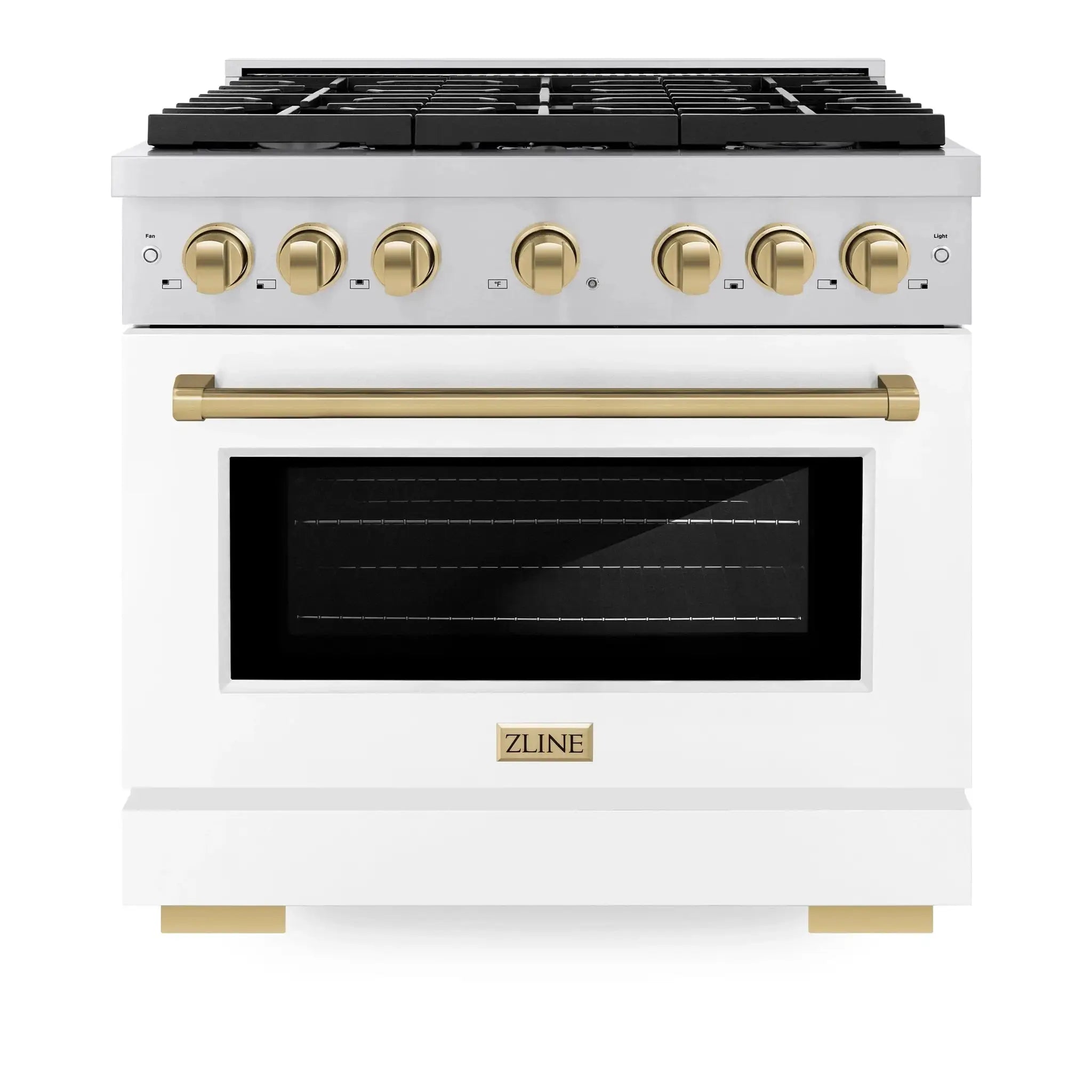 ZLINE 36"Paramount Dual Fuel Range White Matte Champagne Bronze SDRZ-WM-36-CB by Farmhouse Kitchen and Bath