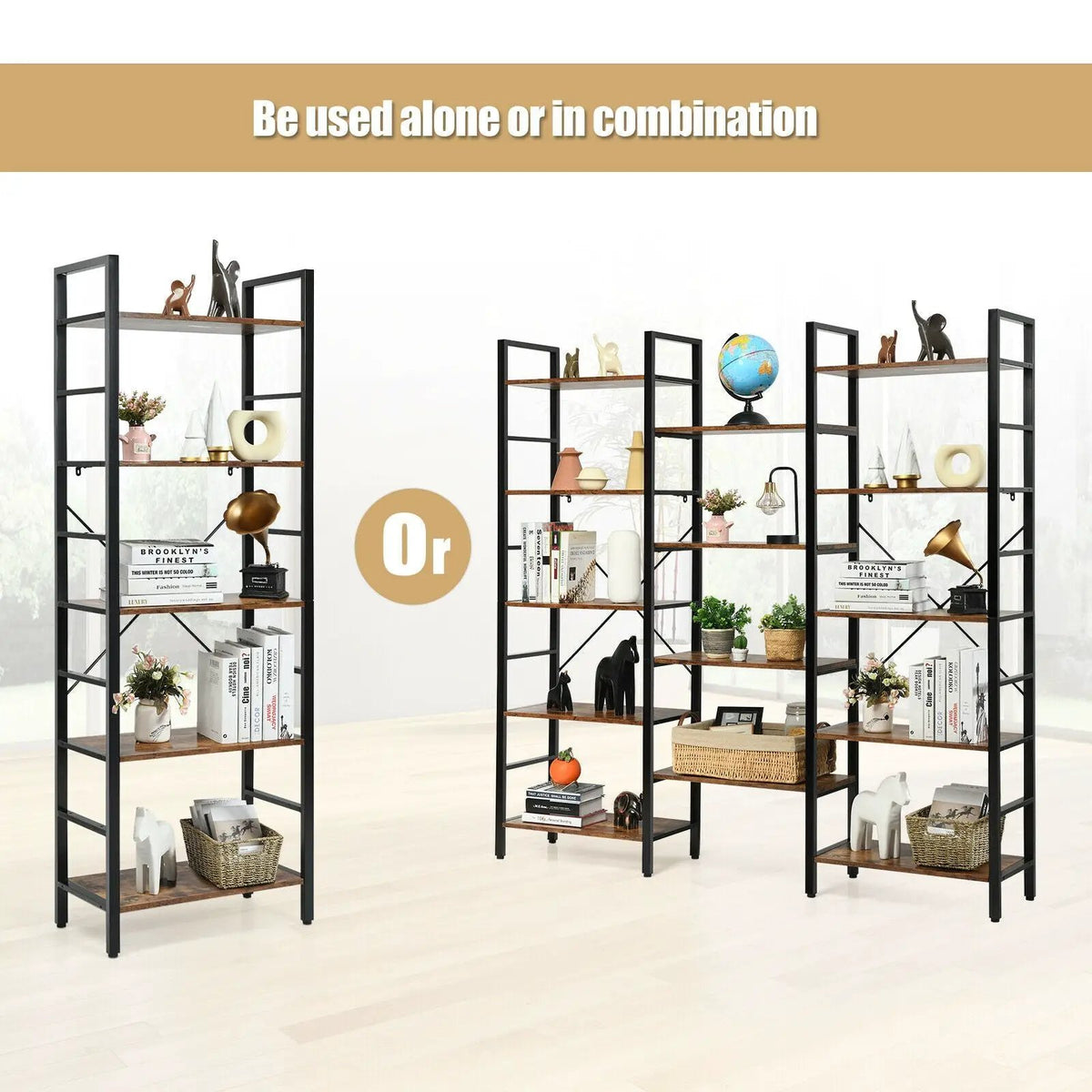 Vintage Triple Wide 5-Tier Bookcase Large Bookshelf Display Storage Shelf, photo 15 of 16