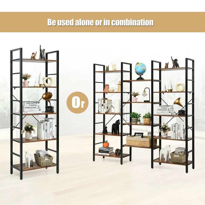 Vintage Triple Wide 5-Tier Bookcase Large Bookshelf Display Storage Shelf by DirectDeals