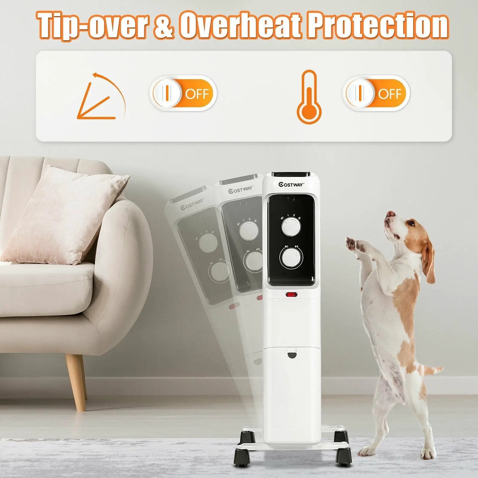 1500W Oil Filled Portable Radiator Space Heater with Adjustable Thermostat by DirectDeals