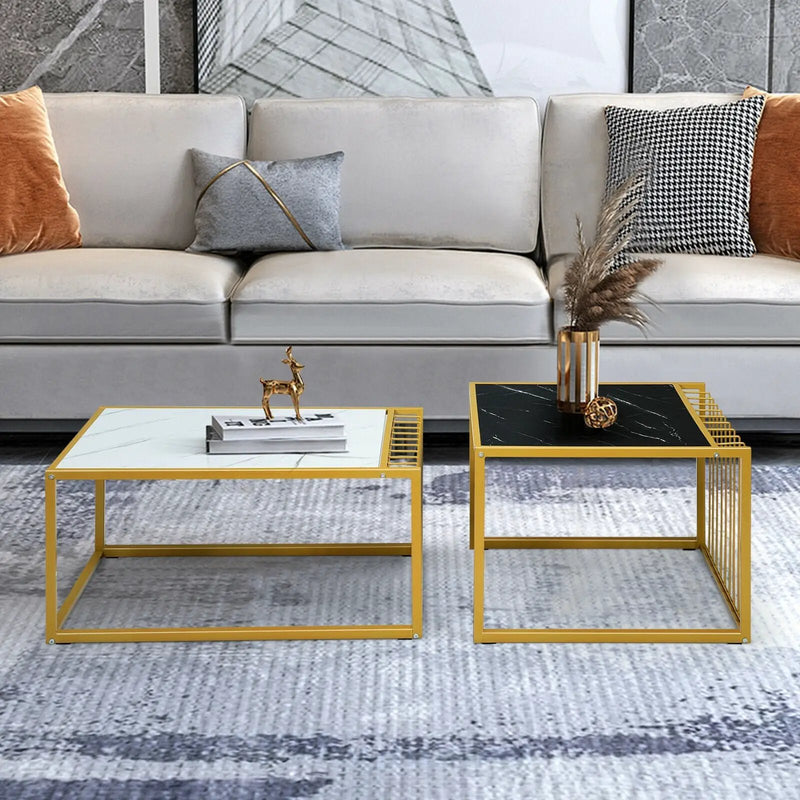 Set of 2 Modern Stackable 31.5 Inch Side Table with Waterproof Faux Marble Tabletop by DirectDeals