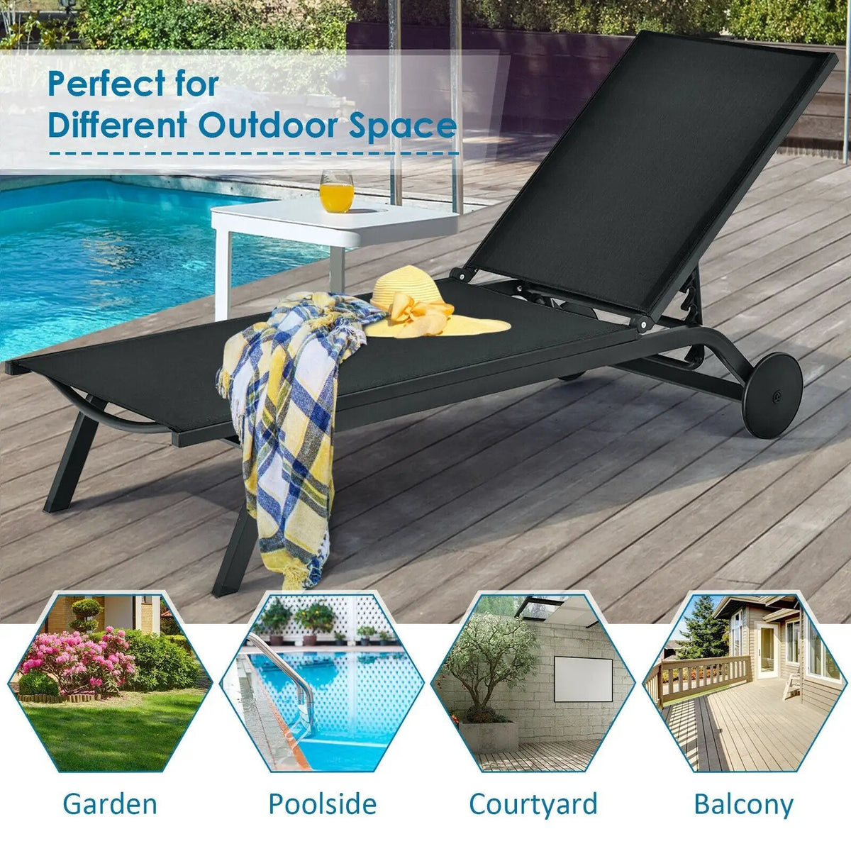 Aluminum Fabric Outdoor Patio Lounge Chair with Adjustable Reclining, photo 8 of 10