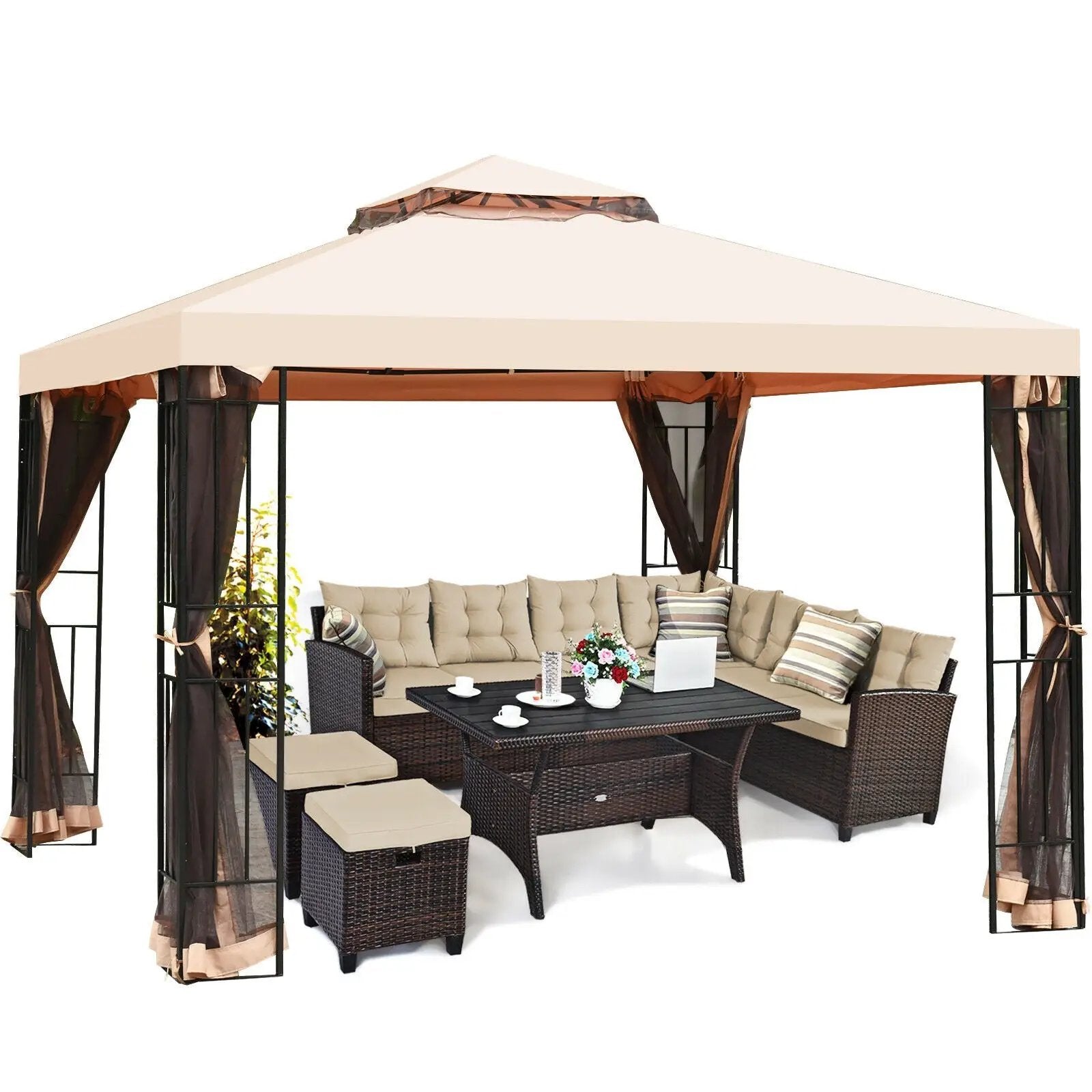 10 x 10 Feet 2-Tier Vented Metal Canopy with Mosquito Netting by DirectDeals