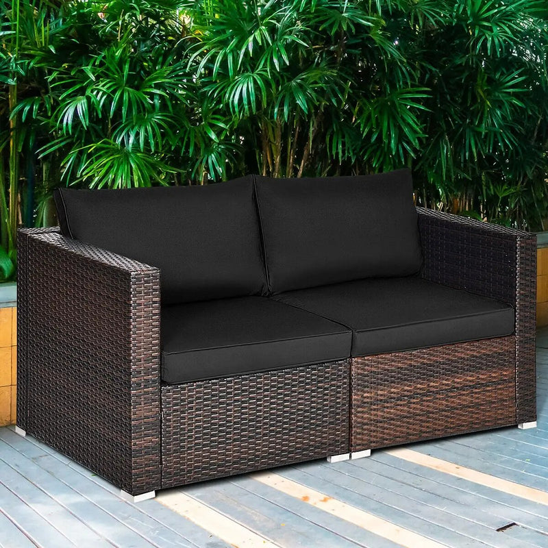 2 Pieces Patio Rattan Sectional Conversation Sofa Set-Beige by DirectDeals